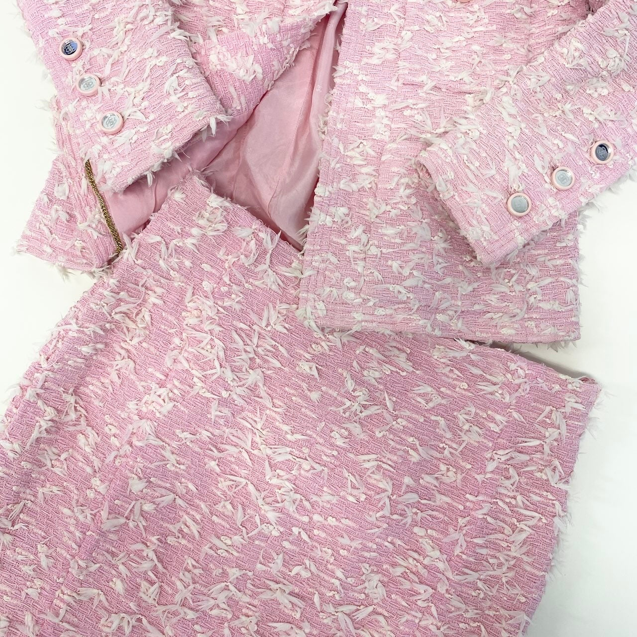 Ce27 CHANEL BOUTIQUE シャネル 1995年 ファンシーツイード ジャケット 4つポケット ココマーク ミラーボタン ピンク レディース 女性服tta1