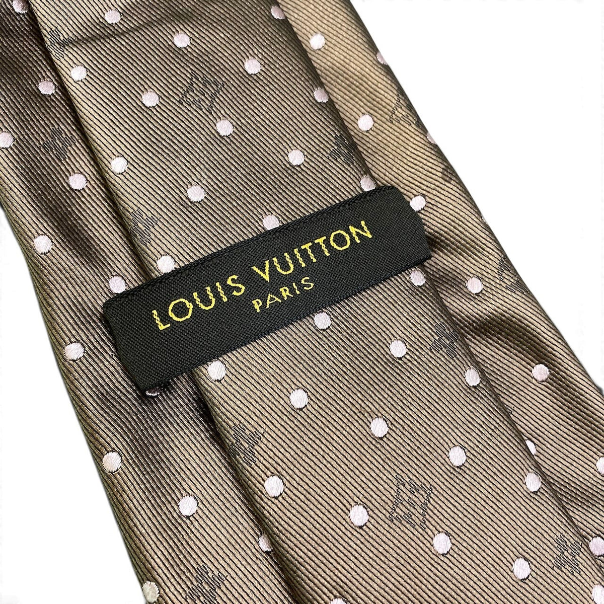 i13 【極美品】 LOUIS VUITTON ルイヴィトン モノグラム × 水玉 ネクタイ ブラウン × ピンク シルク100％ メンズ 紳士服k02i