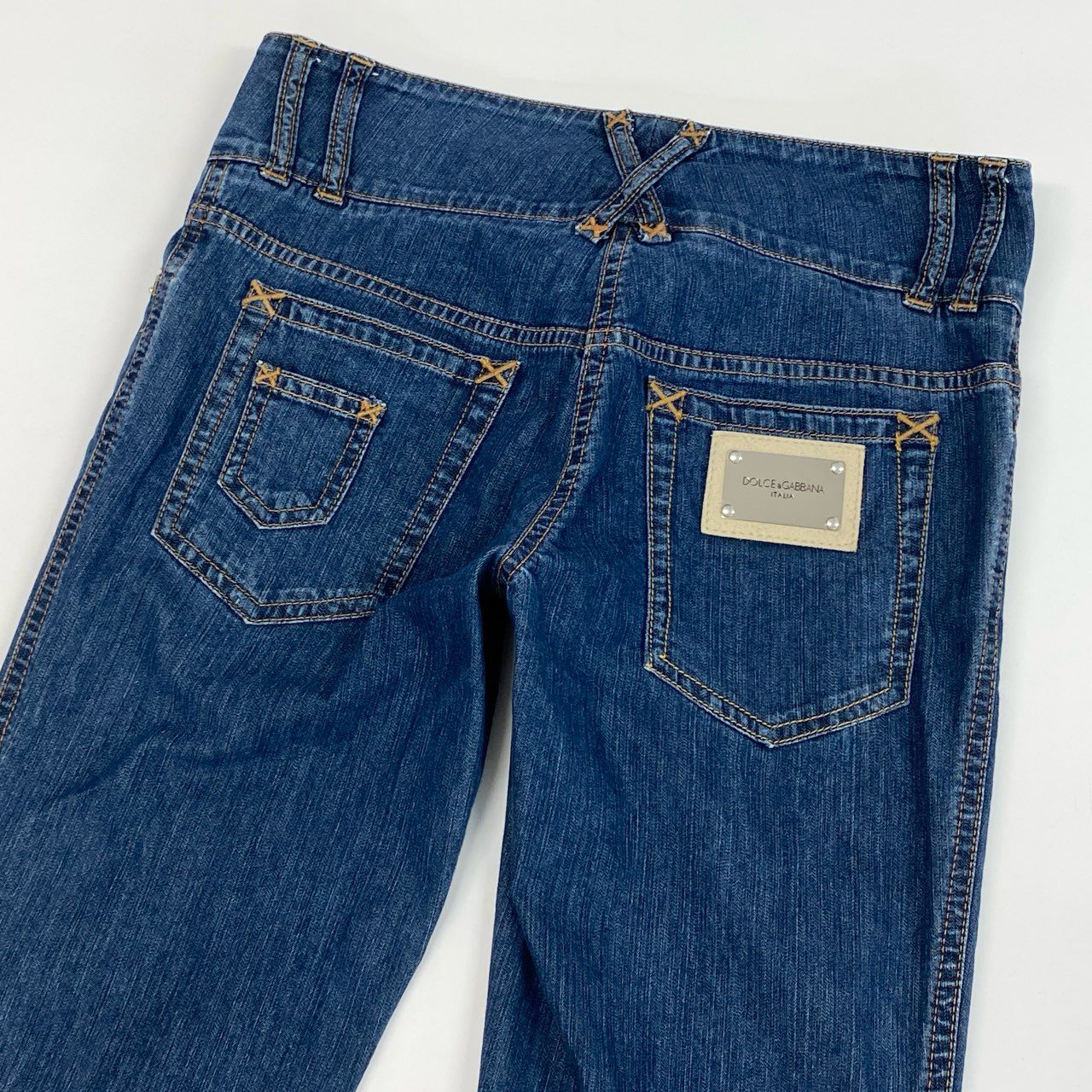 1j27 DOLCE&GABBANA ドルチェアンドガッバーナ デニムパンツ ローライズ ウエストDGベルト フレアパンツ F31WED/G8534 38サイズ インディゴ レディースu02t