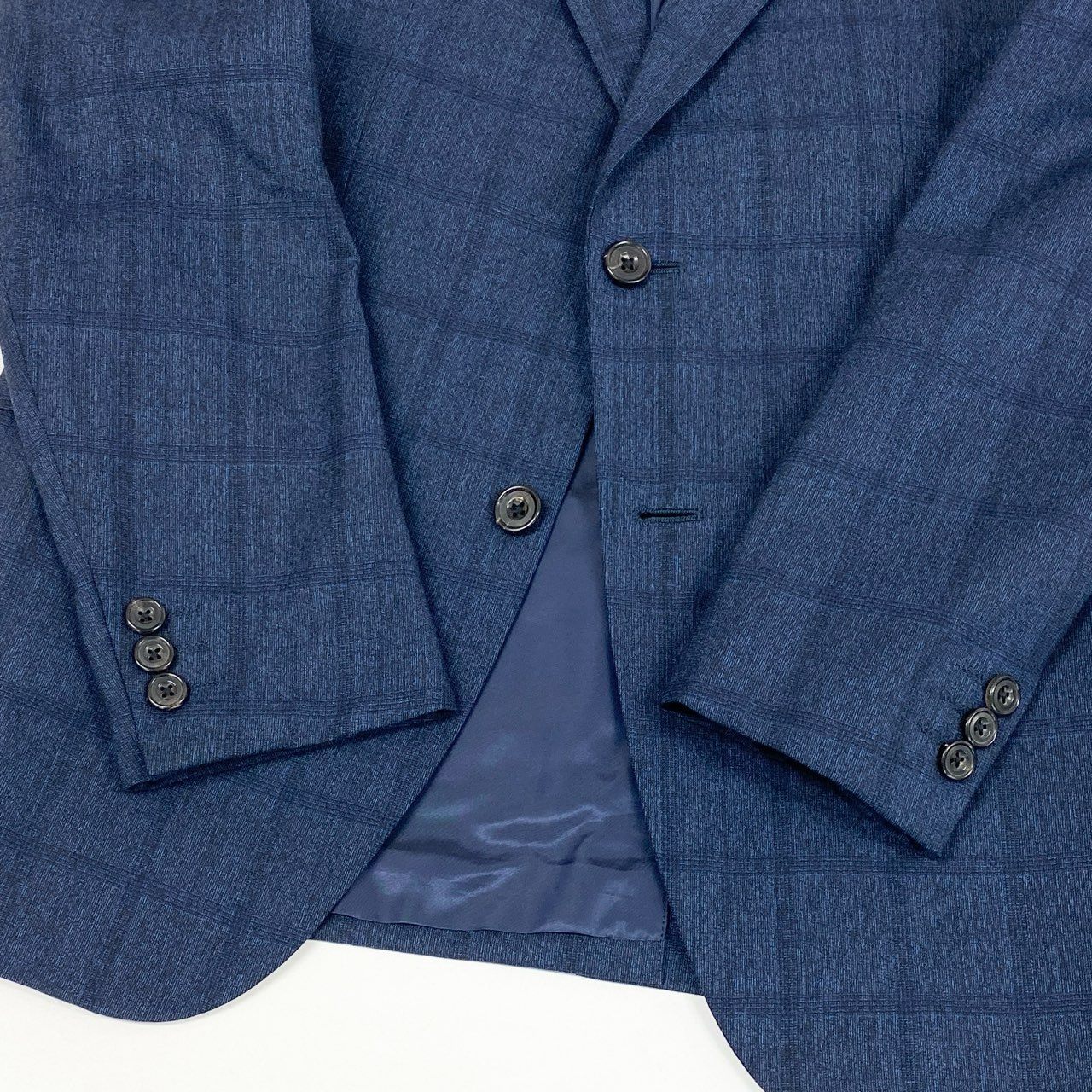 64L15 《美品》 TAKEO KIKUCHI タケオキクチ 日本製 NIKKE社製 シングルスーツ セットアップ 2 ブルー系 チェック ウール メンズu02t