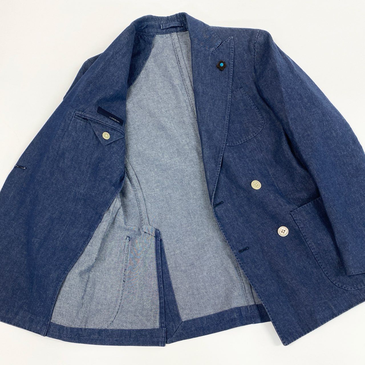 7i25 《美品》LARDINI ラルディーニ テーラードジャケット ダブルブレスブレザー ピークドラペル サイドベンツ 42サイズ インディゴ メンズk02i
