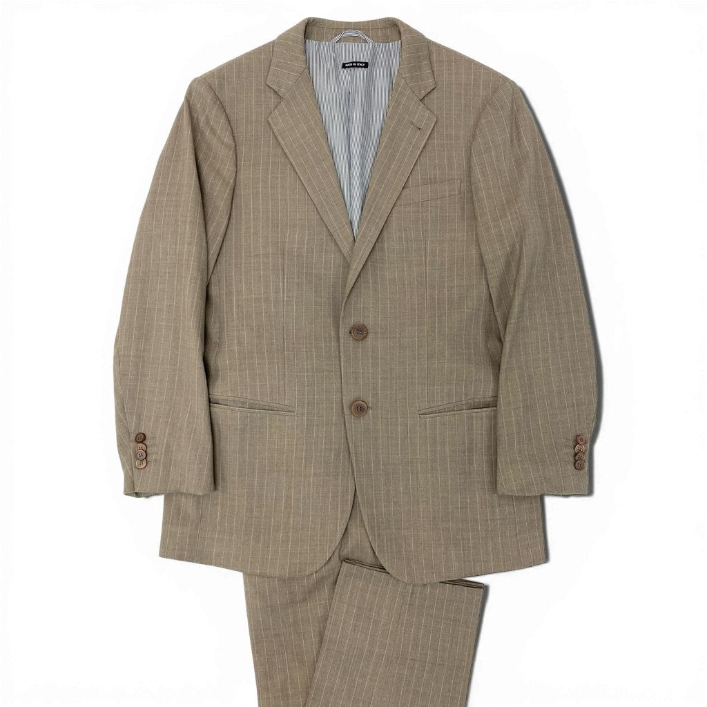 54l28 GIORGIO ARMANI ジョルジオアルマーニ スーツセットアップ テーラードジャケット スラックスパンツ ストライプ イタリア製 50サイズ ベージュ メンズ 男性用o07t