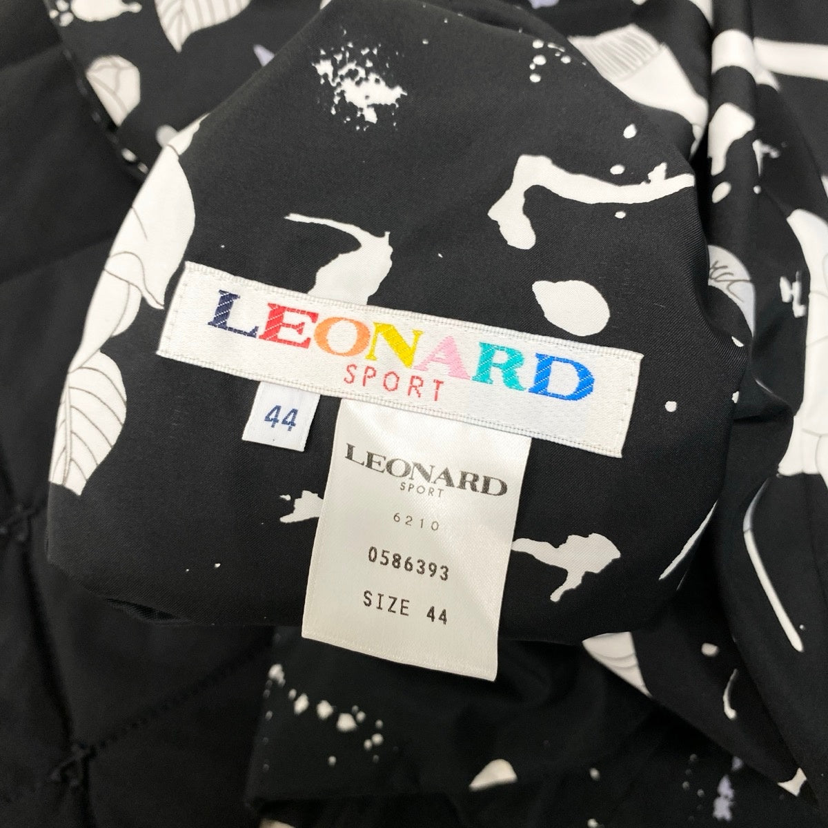 72h18 LEONARD SPORT レオナール リバーシブル キルティングコート ロゴ刺繍 総柄プリント 44 ブラック レディースu02t