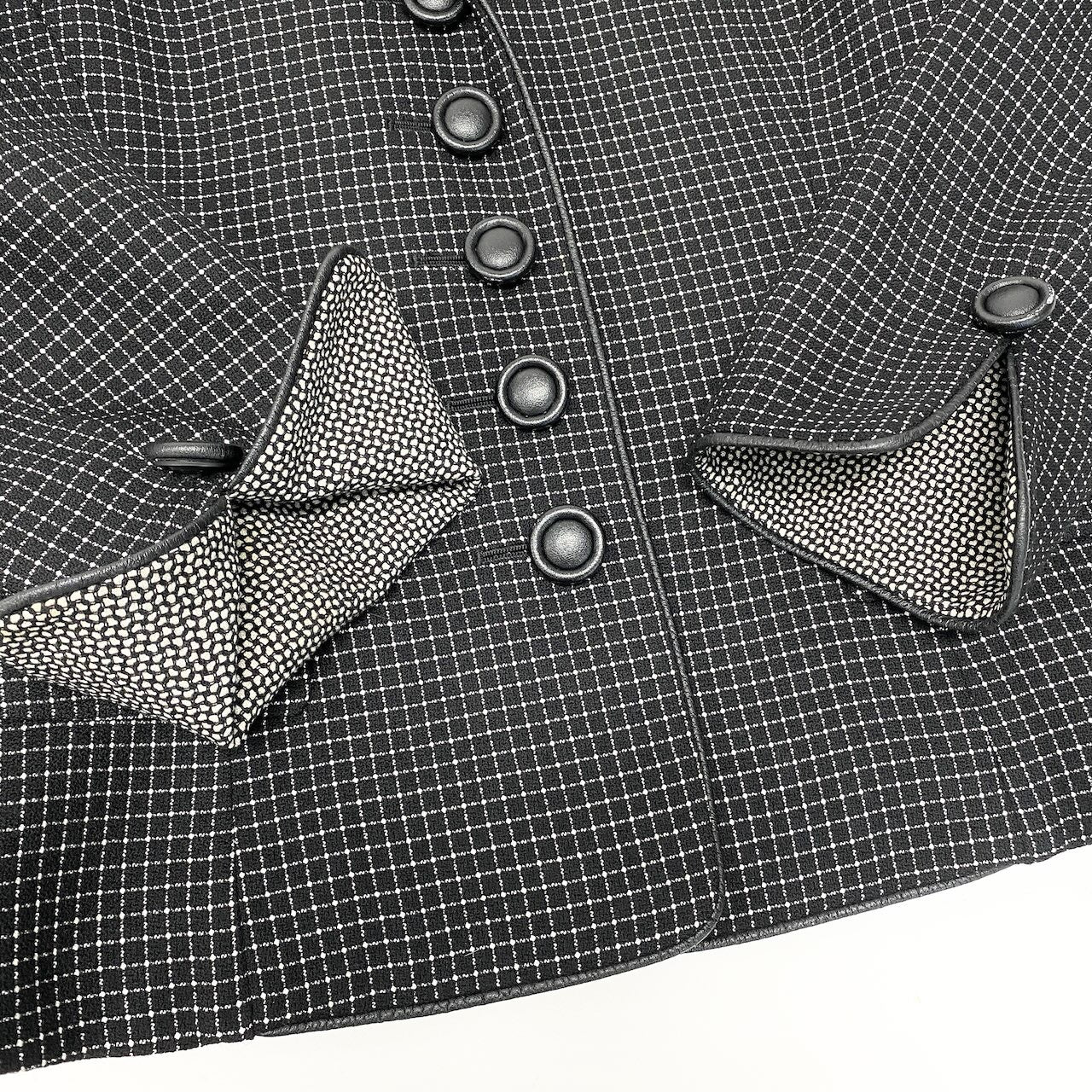 62e12 Christian Dior クリスチャンディオール テーラードジャケット  レザーパイピング チェック柄 総柄 サイズ9 ブラック ホワイト レディース 女性用o07t