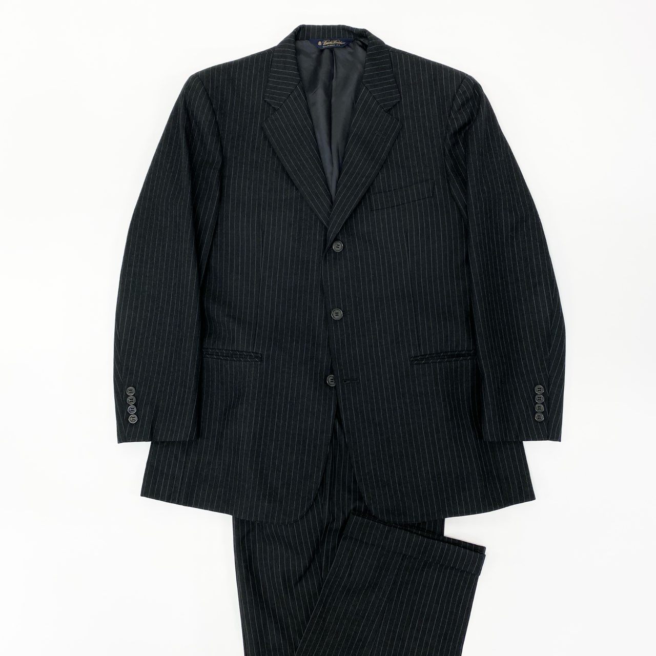 51Ⅼ2 Brooks Brothers ブルックスブラザーズ セットアップスーツ シングル 3B ストライプ柄 ウール混 メンズ 紳士服 ビジネス 40REG ブラックu02t