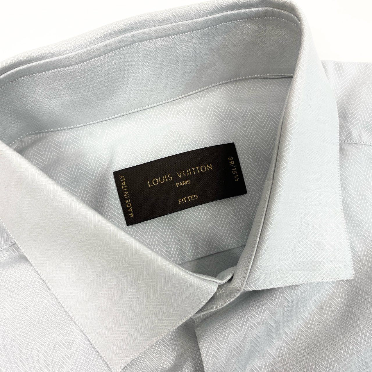 51b12 LOUIS VUITTON ルイヴィトン ロングスリーブシャツ ワイシャツ ドレスシャツ トップス LV刺繍 39サイズ ライトグレー コットン100％ メンズ 男性用u02t