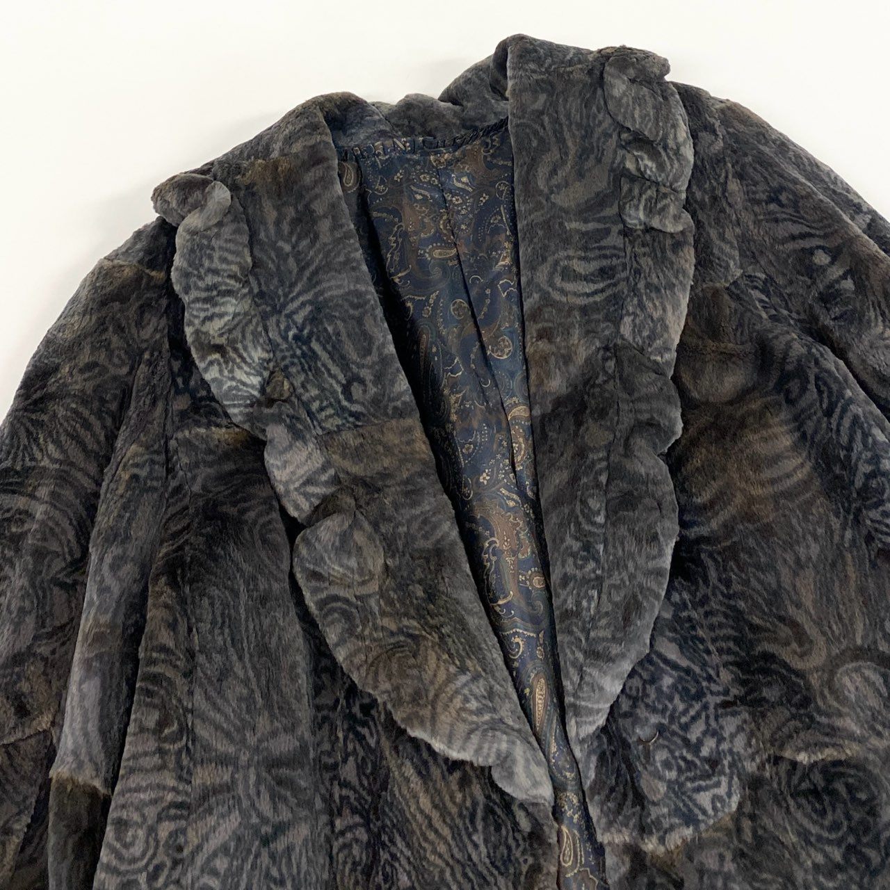 7b22 希少デザイン シェアード ロングコート サイズF パープル 本毛皮 総柄 Shared Fur Long Coatt18r