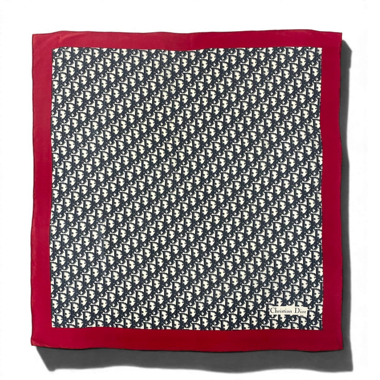 d22 Christian Dior クリスチャンディオール スカーフ バンダナ トロッター柄 レッド ネイビー コットン100％ レディース 女性用u02t