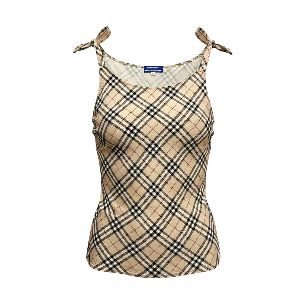 58g5 BURBERRY LONDON バーバリーロンドン ノバチェック ノースリーブカットソー タンクトップ トップス 36 ベージュ コットン レディースo07t