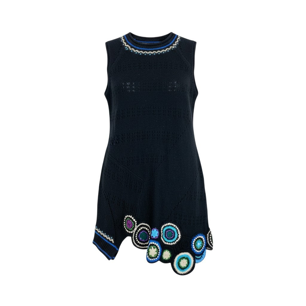 41k26 TOKUKO 1er VOL トクコプルミエヴォル ノースリーブ ニットワンピース 膝丈 クロシェ編み レディース 女性用 9 ブラックu02t