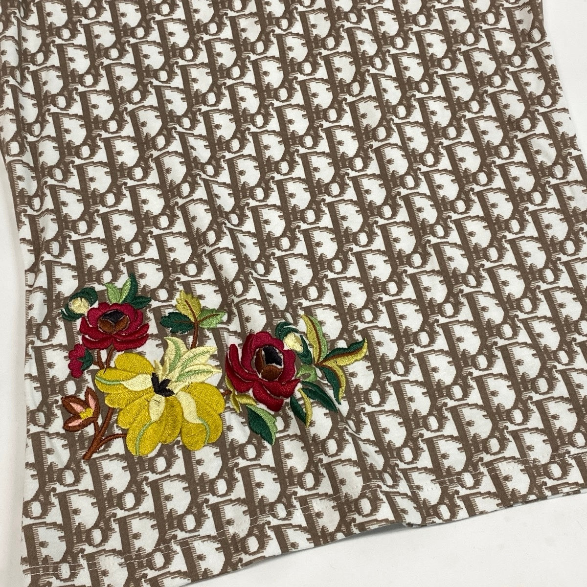 g11 Christian Dior ノースリーブカットソー タンクトップ トロッター 花刺繍 フランス製 5E1655960 40サイズ ホワイト ブラウン コットン100％ レディース 女性用u02t