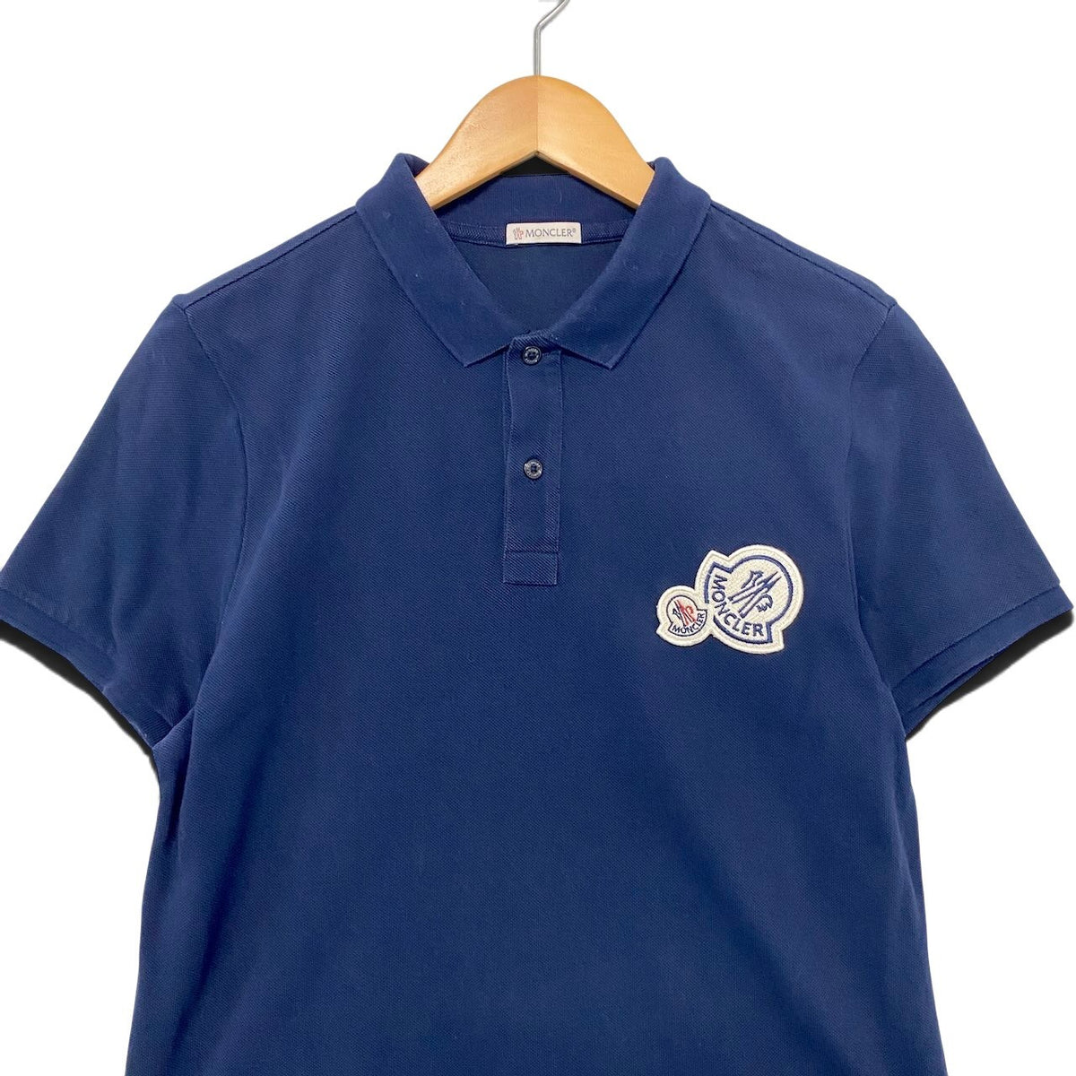 1j22 MONCLER モンクレール 半袖ポロシャツ ロゴワッペン トップス Mサイズ ネイビー コットン100％ メンズ 男性用u02t