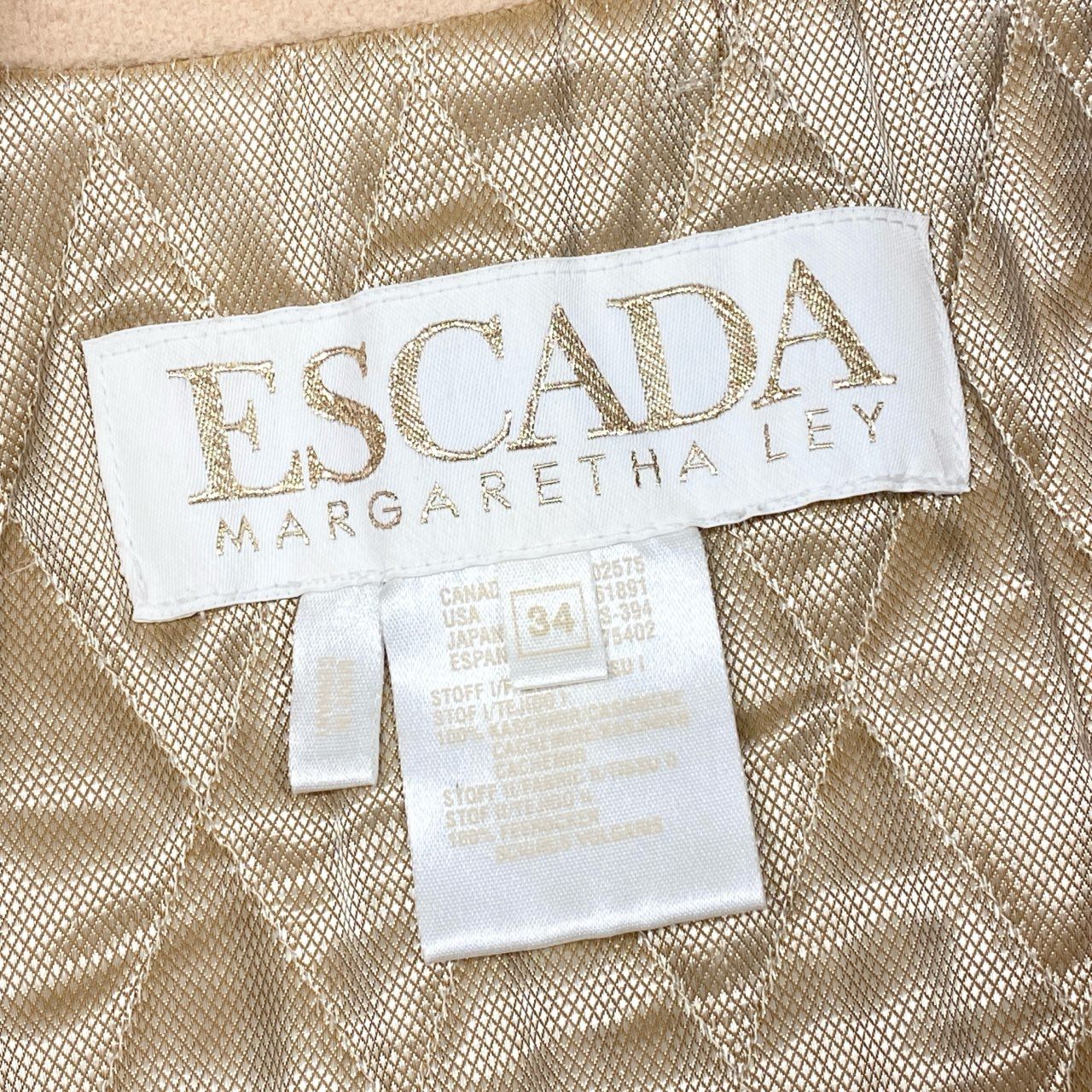 47e9 ESCADA エスカーダ カシミヤ リスファー ロングコート リアルファーコート 毛皮 34 ベージュ系 カシミア100％