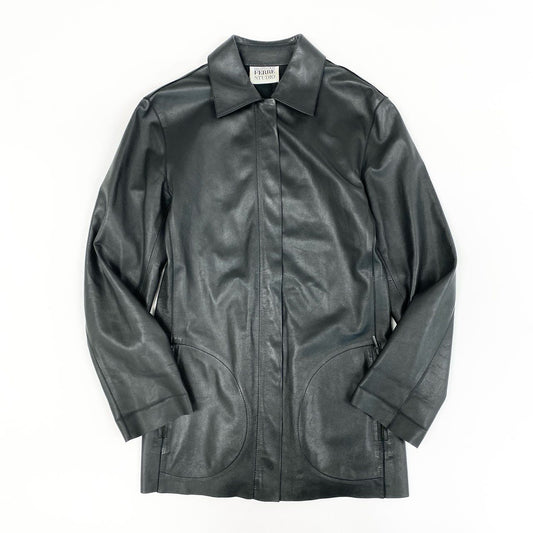 68g21 【イタリア製】GIANFRANCO FERRE ジャンフランコフェレ レザージャケット サイズ38 ブラック レディース 女性用 Vintage