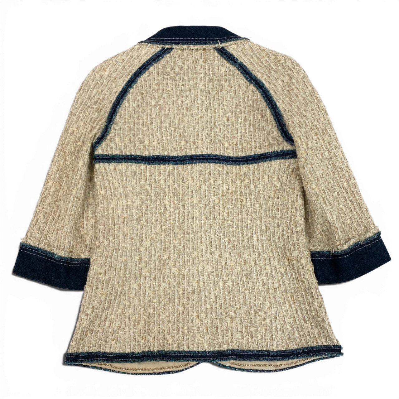 Cb19 CHANEL シャネル 07P P30527 2007年 7分袖 デニム切替ツイードジャケット ココマークボタン サイズ36 レディースta1