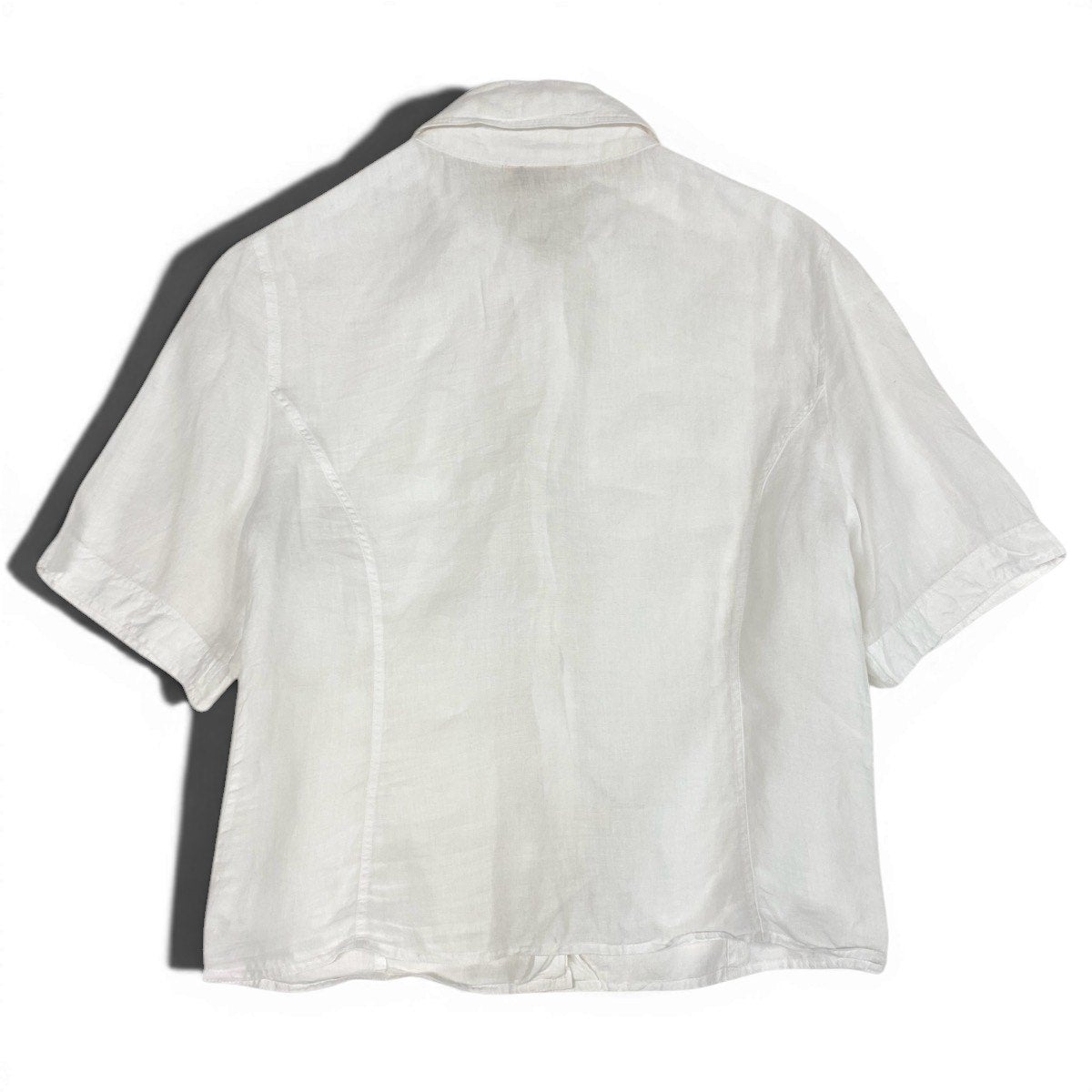 Ee28 HERMES エルメス 半袖シアーシャツ ロゴボタン サイズ40 ホワイト リネン100％ レディース 女性服u02t