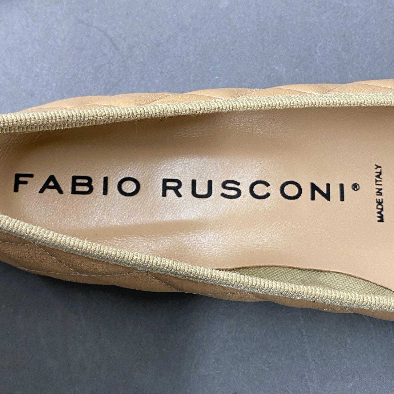 1f13 【新品】FABIO RUSCONI ファビオルスコーニ キルティング フラットシューズ バレエシューズ サイズ37 ベージュ レザー レディース