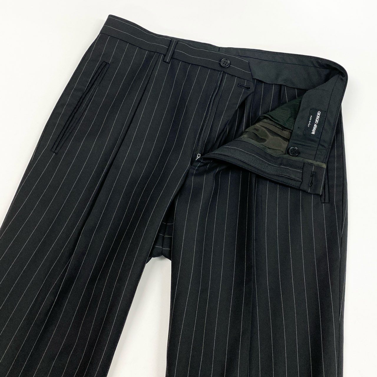 68L11 GIORGIO ARMANI ジョルジオアルマーニ シングルスーツ セットアップ ビジネス テーラードジャケット スラックス 52 ブラック ストライプ ピュアウール メンズ 男性用 イタリア製u02t