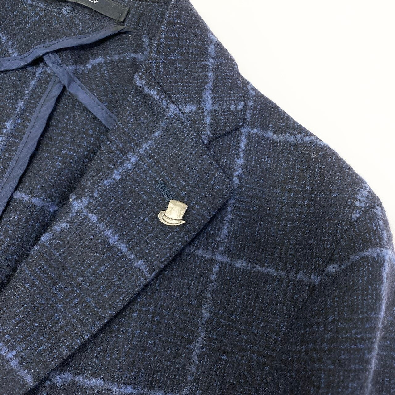 55c19 TAGLIATORE タリアトーレ テーラードジャケット メンズスーツ チェック柄 ウールジャケット ラベルピン メンズ 男性用 紳士服 44 ネイビーu02t