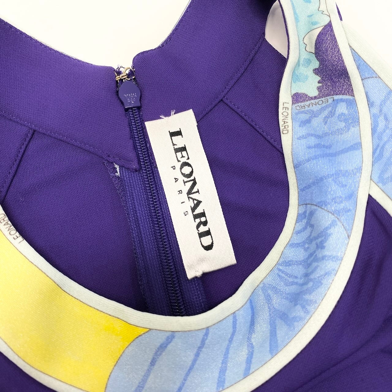 22d12 《美品》 LEONARD PARIS レオナール ノースリーブワンピース ドレスワンピース ラメプリント イタリア製 サイズ40 パープル レディース 女性用u02t
