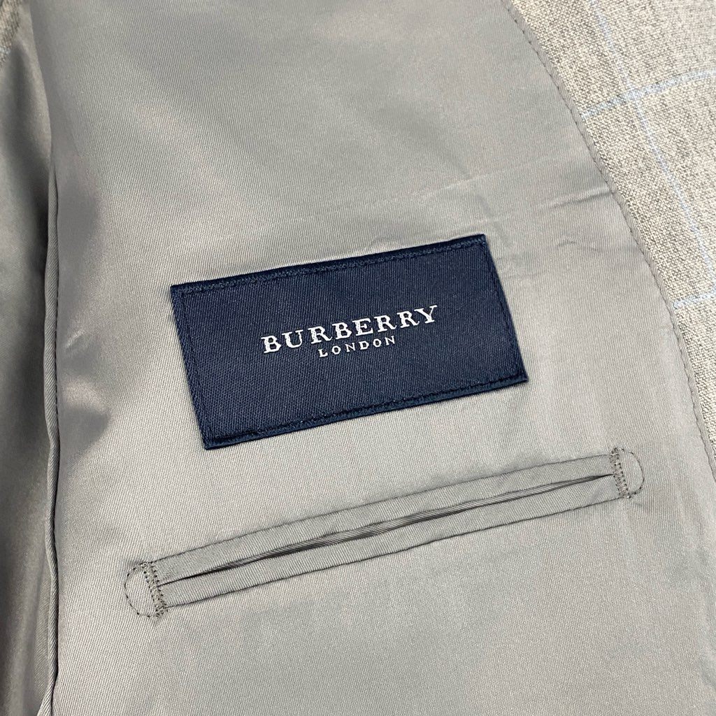 52l24 BURBERRY バーバリー スーツセットアップ テーラードジャケット シングルジャケット スラックス チェック AB4サイズ グレー ウール100％ メンズo07t
