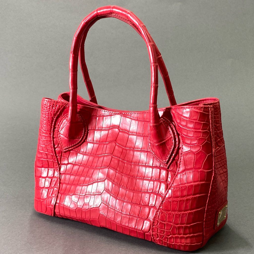 De18 【極美品】JRA認定 LEATHER JEWELS Crystal Reptiles レザージュエルズ レッド クロコダイルレザー 2way ハンドバッグ ショルダーバッグ レディース 女性用 鞄