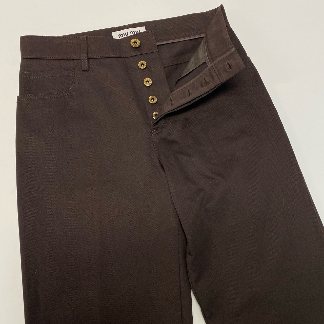 53b22 miu miu ミュウミュウ イタリヤ製 ロゴ刺繍 パンツ ボトムス MP1802 S000 1UPX 36 ブラウン コットン レディースk02i