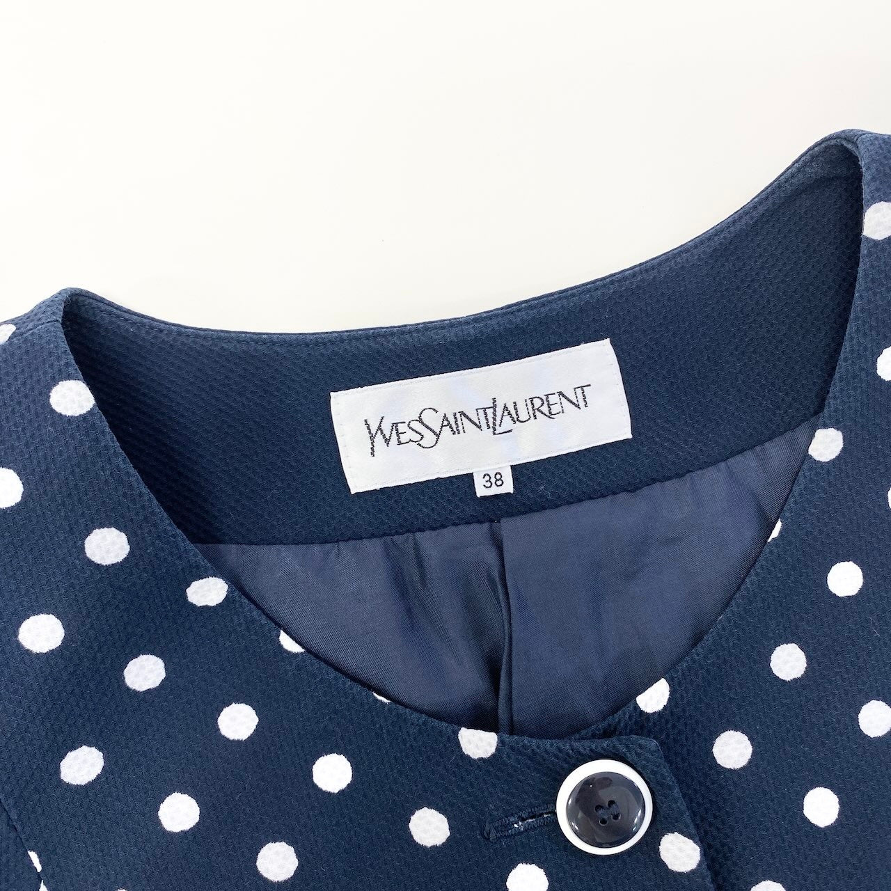 Ee27 YVES SAINT LAURENT イヴサンローラン レトロワンピース シャツワンピース ドット柄 水玉 サイズ38 ネイビー 綿100％ レディース女性服o07to07t