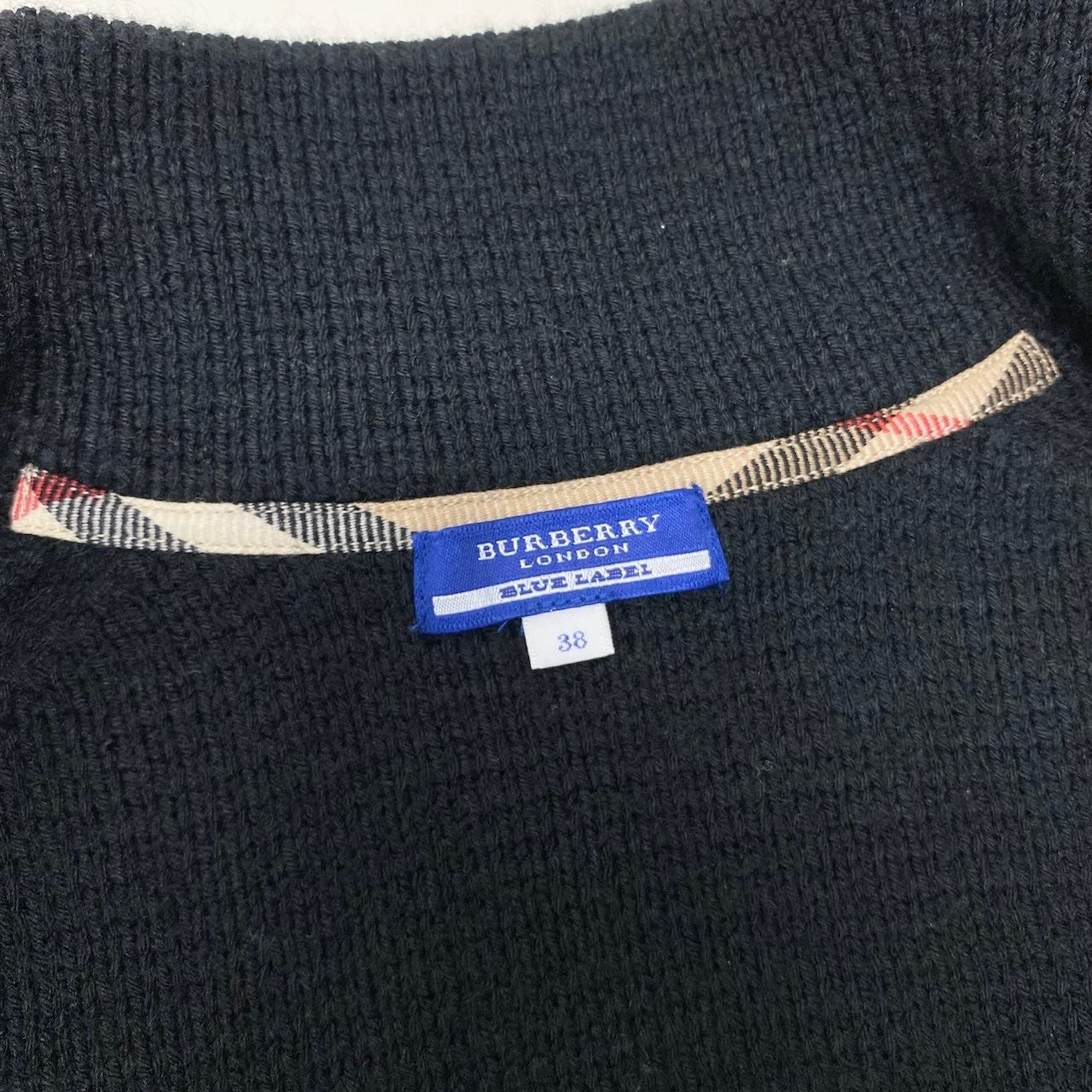 81g4 BURBERRY LONDON BLUE LABEL バーバリーロンドン ブルーレーベル ハイネック ニットジャケット ダブルブレスト ホース刺繡 サイズ38 ブラック レディース 女性用o07t