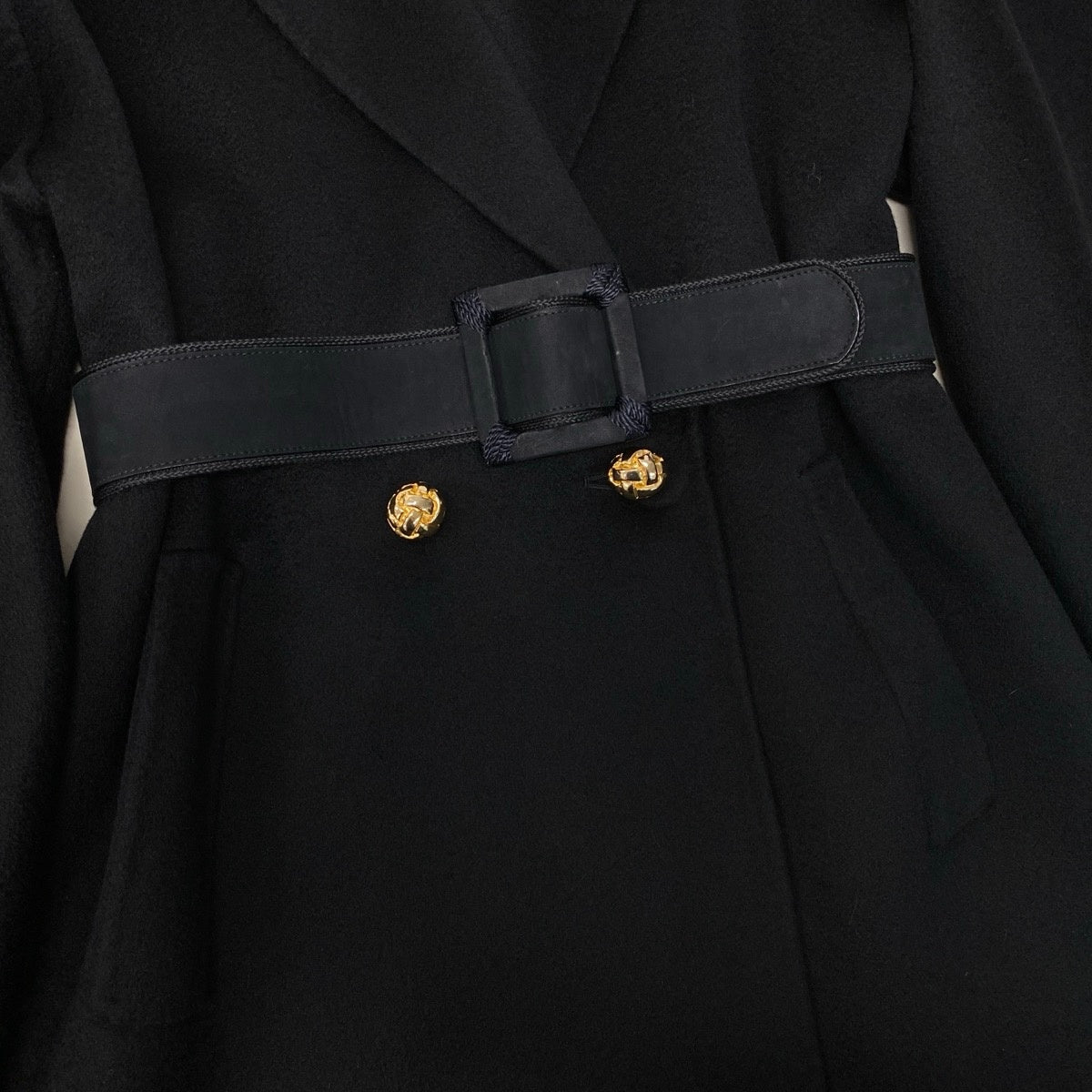 42h18 GRES グレ Loro Piana ロロピアーナ生地 ロングコート カシミヤコート イタリア製 金ボタン 総カシミア ベルト 44 ブラック カシミヤ100％ レディース 女性用u02t