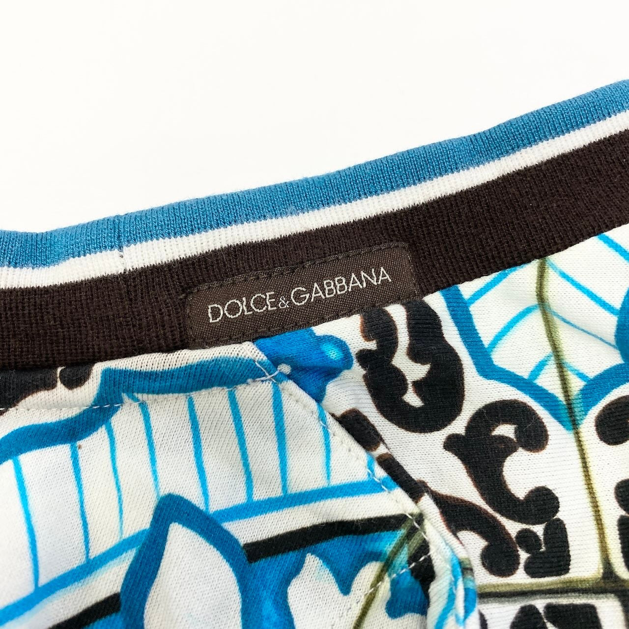 Ad15 DOLCE&GABBANA ドルチェアンドガッバーナ マジョリカ柄 Tシャツ Majolica Print T-Shirt サイズ48 ブルー D&G ドルガバ マヨリカt18r