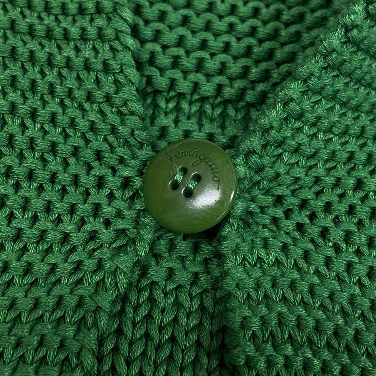 Ab13【美品】Salvatore Ferragamo サルバトーレフェラガモ ヴィンテージ ガンチーニ ニットアンサンブル Vintage Gancini  Knit 2-Piece Set Mサイズ グリーン コットン100％ レディース 女性用ta1