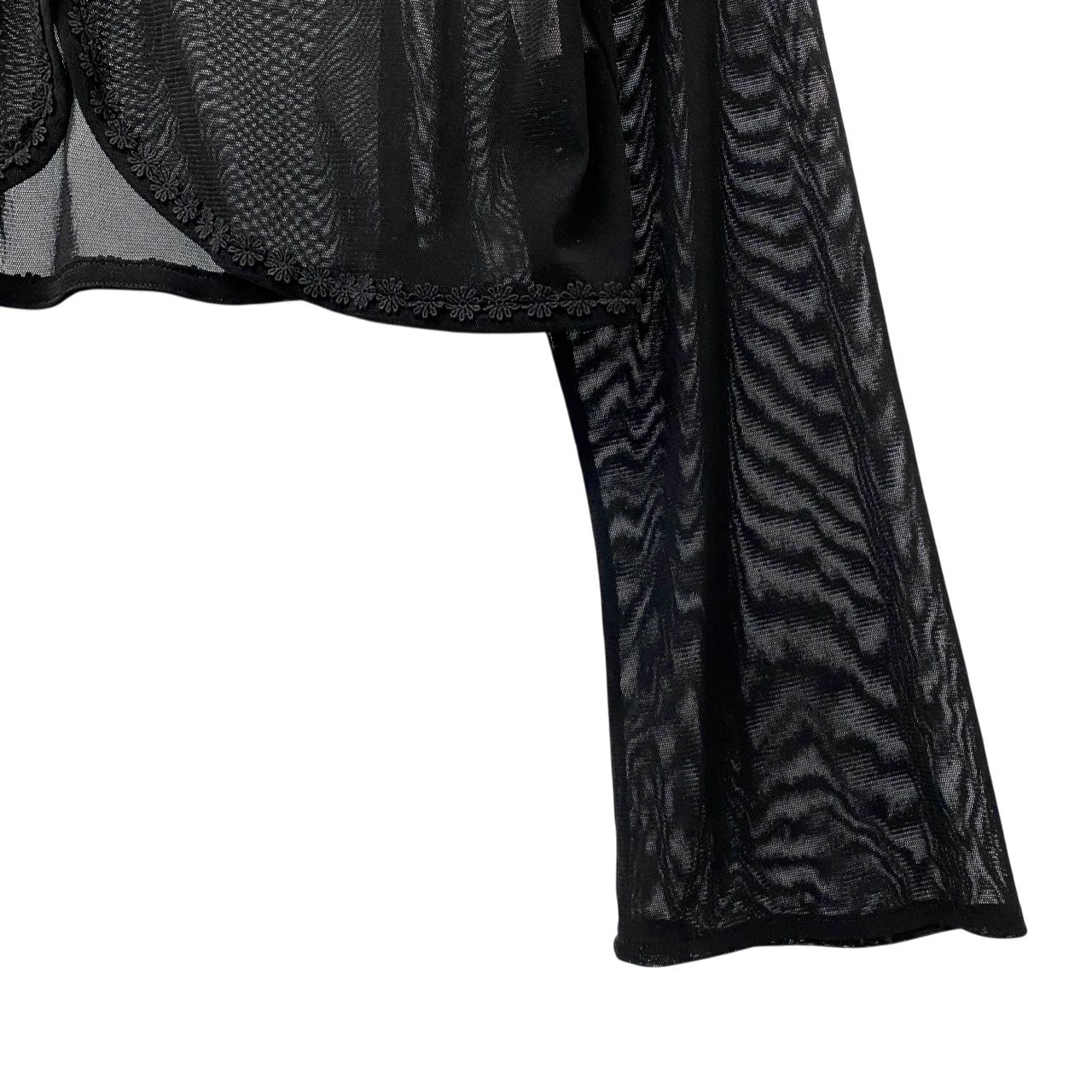 15c2 【美品】 TOKUKO 1er VOL トクコプルミエヴォル シアーカーディガン ボレロ ショート丈 くるみボタン レース装飾 レディース 女性服 サイズ9 ブラック ポリエステル100％u02t