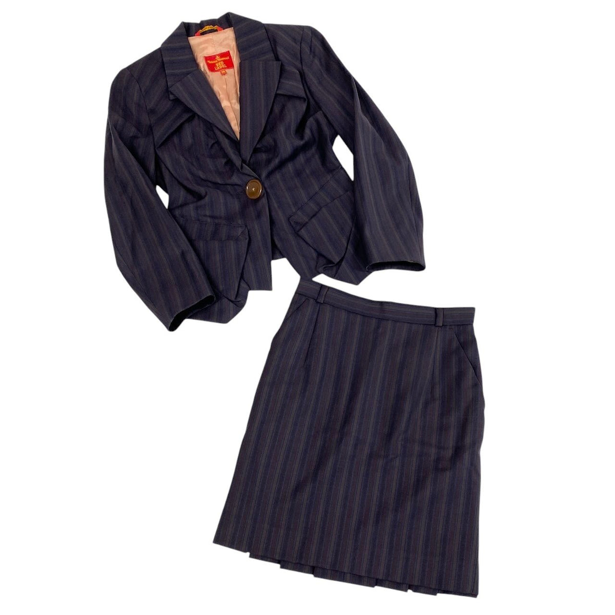 i18 Vivienne Westwood RED LABEL インポートラインヴィンテージ スカートセットアップ ストライプ 38サイズ パープル ウール100％ レディース 女性用u02t