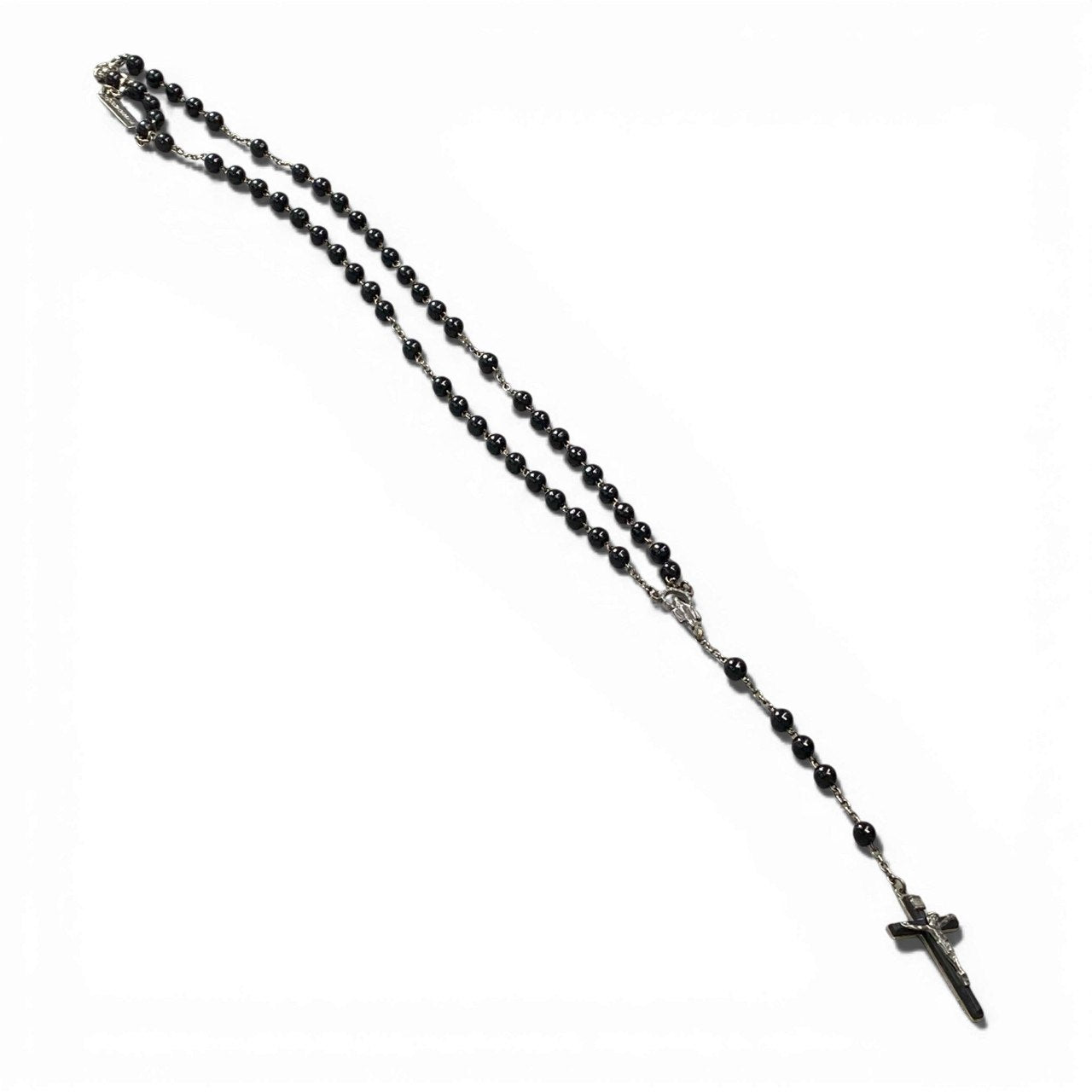 a6 DOLCE&GABBANA ドルチェアンドガッパーナ ロザリオネックレス 十字架 クロス ネックレス アクセサリー イタリア製 ブラック シルバー レディースk02i