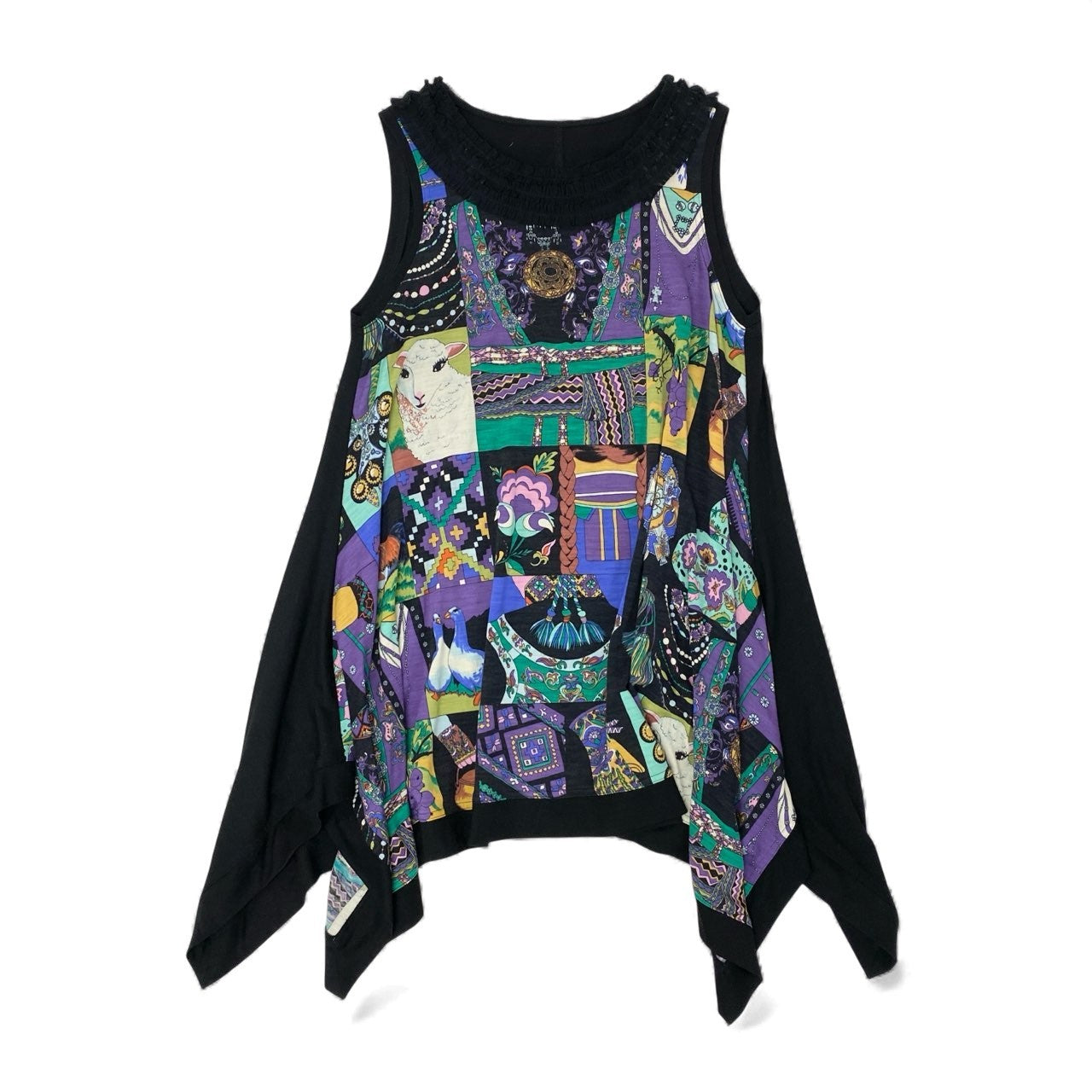 26k27 TOKUKO 1er VOL トクコプルミエヴォル ノースリーブワンピース フレアワンピース 総柄プリント チュール装飾 レディース 女性用 9 ブラックu02t