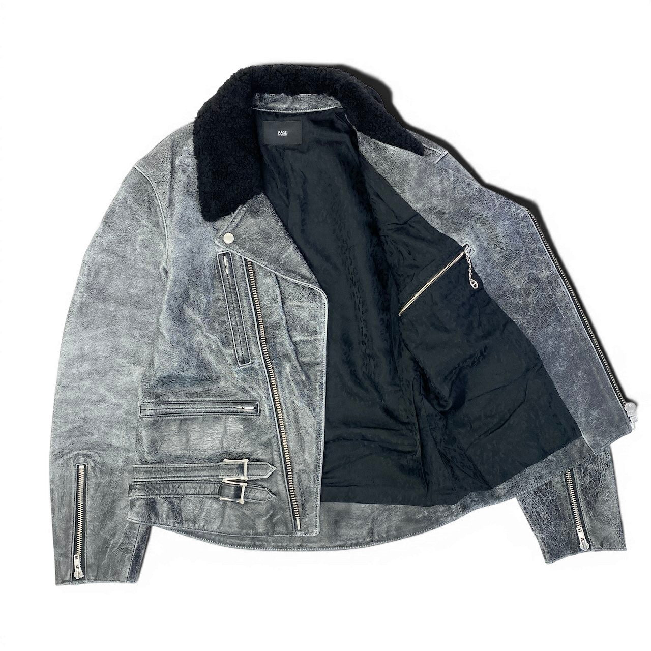 43e11 【美品】RAGS McGREGOR ラグスマックレガー 17AW ダブルライダースジャケット クラック加工レザー 直営店限定 211147605 Sサイズ グレー ブラック レザー メンズ 男性用u02t