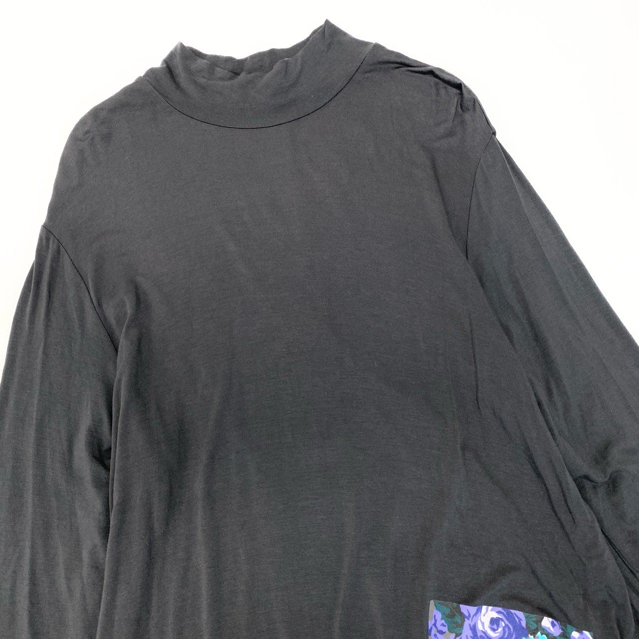 38c2 TOKUKO 1er VOL トクコプルミエヴォル チュニックワンピース 7分袖 モックネック 花柄プリント ストレッチ レディース 女性服 サイズ9 ダークグレーu02t