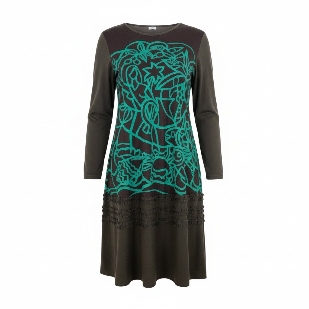 64k19 TOKUKO 1er VOL トクコプルミエヴォル ロング シアーワンピース 長袖ワンピース 総柄プリント ペチコート付 レディース 女性用 9 ブラウンu02t