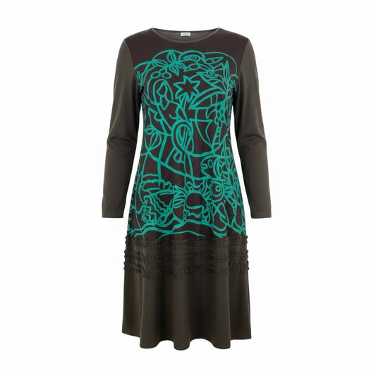 64k19 TOKUKO 1er VOL トクコプルミエヴォル ロング シアーワンピース 長袖ワンピース 総柄プリント ペチコート付 レディース 女性用 9 ブラウンu02t