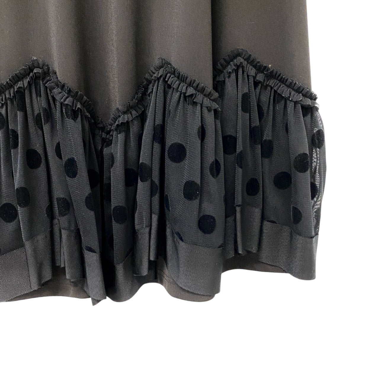 15c2 TOKUKO 1er VOL ＊J トクコプルミエヴォル ノースリーブワンピース 裾フリル ドットチュール 水玉模様 レディース 女性服日本製 サイズ9 ブラックu02t
