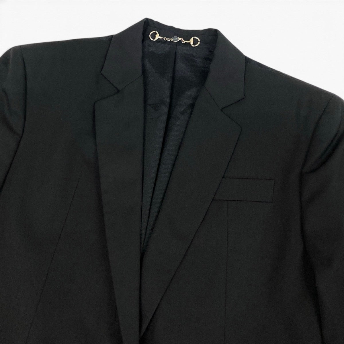 i19 E GUCCI グッチ ホースビット テーラードジャケット ブレザー イタリア製 大きいサイズ 44 ブラック ウール レディースo07t