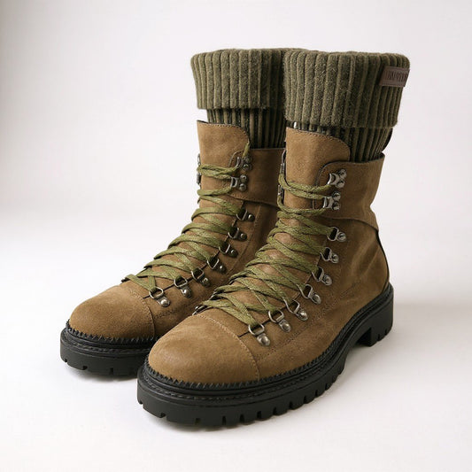 1L10 【美品】JIMMY CHOO ジミーチュウ デヴィンニットソックス スエードブーツ ８ホールブーツ ブーツ 42サイズ カーキ メンズk02i