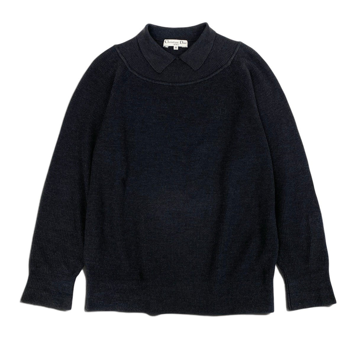 Ii3 Christian Dior SPORT クリスチャンディオール 襟付き ニットセーター サイズM ロゴ刺繍 ブラック ウール シルク レディースo07t
