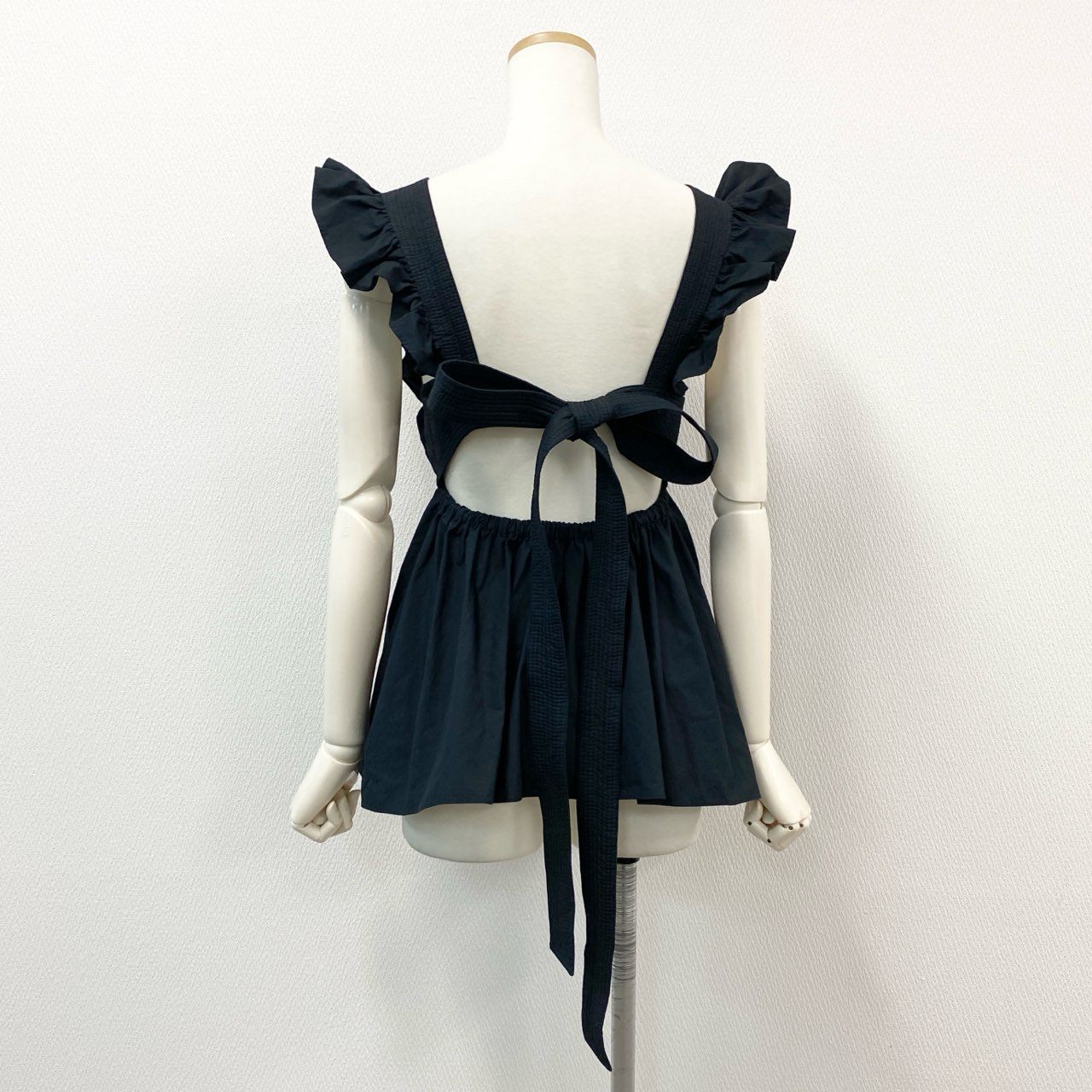 21f17 SELF-PORTRAIT セルフポートレイト ノースリーブ フリルトップス ビスチェ スクエアネック 20S-SS20-014BT 2 ブラック コットン