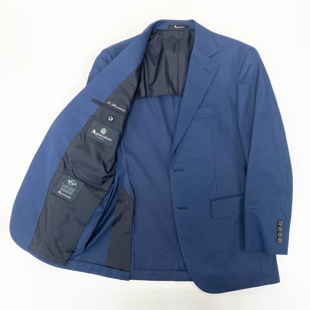 66a12 Aquascutum アクアスキュータム テーラードジャケット 背抜き シングル 2B フォーマル 無地 メンズ 紳士服 90A4 ネイビー コットン100％u02t