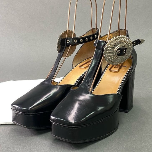 4f4 《極美品》 TOGA PULLA トーガ プルラ プラットフォーム メタルコンチョ パンプス 37 ブラック レザー シューズ Metal Pumps