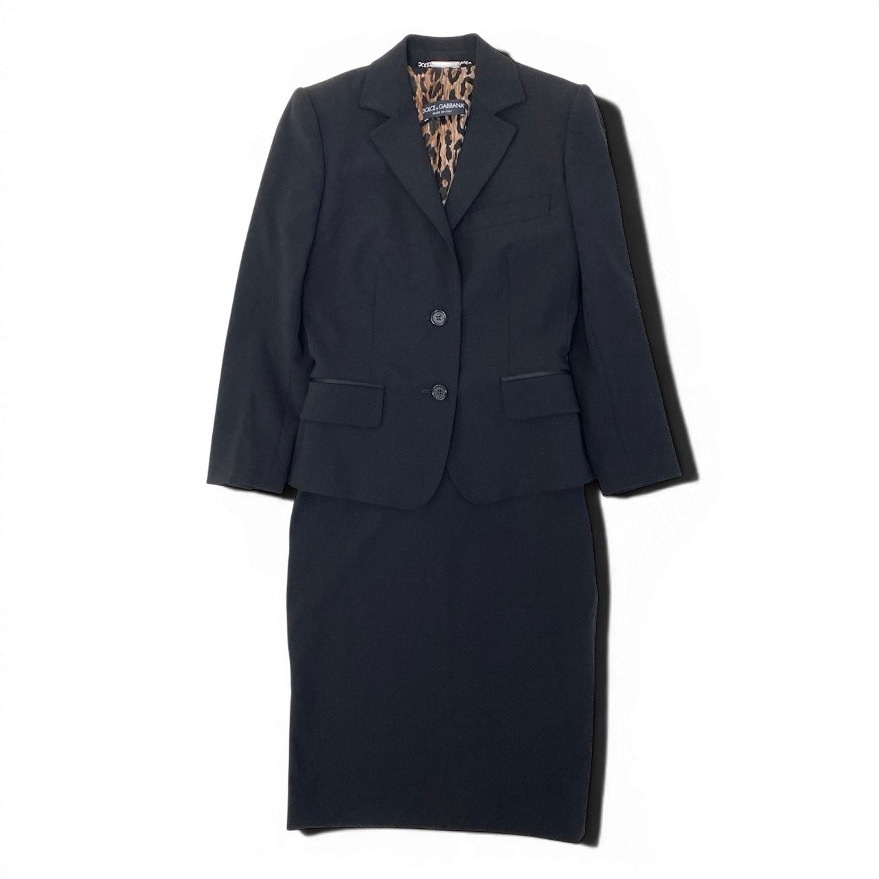 Ef9 【美品】DOLCE＆GABBANA スカートセットアップ ジャケット タイトスカート レオパード イタリア製 36サイズ ブラック レディース 女性用u02t