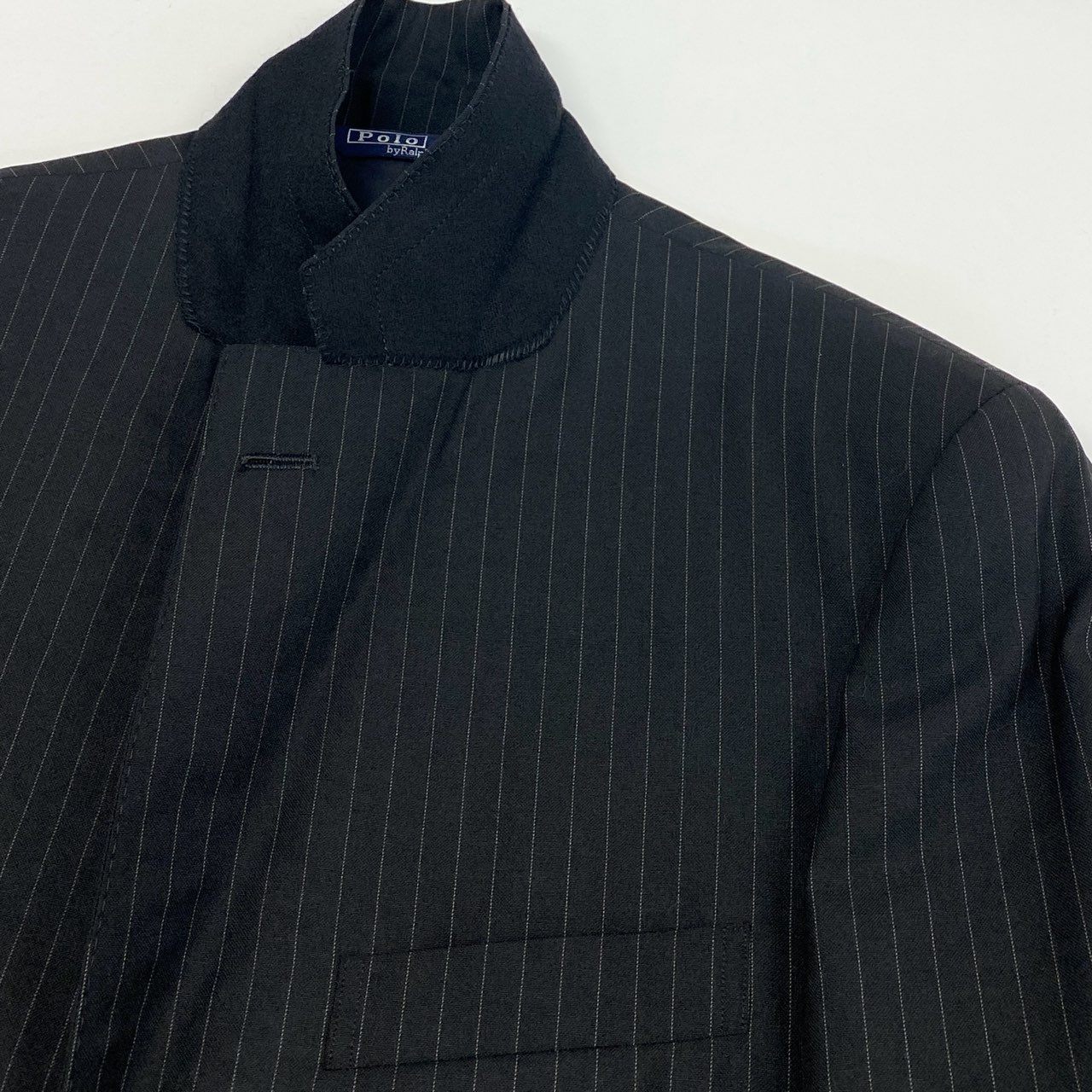 6h29 POLO RALPH LAUREN ポロ ラルフローレン セットアップスーツ ストライプ テーラードジャケット スラックスパンツ  三角タグ 80s~90s 38 部落 ウール メンズ フォーマル ビジネスo07t