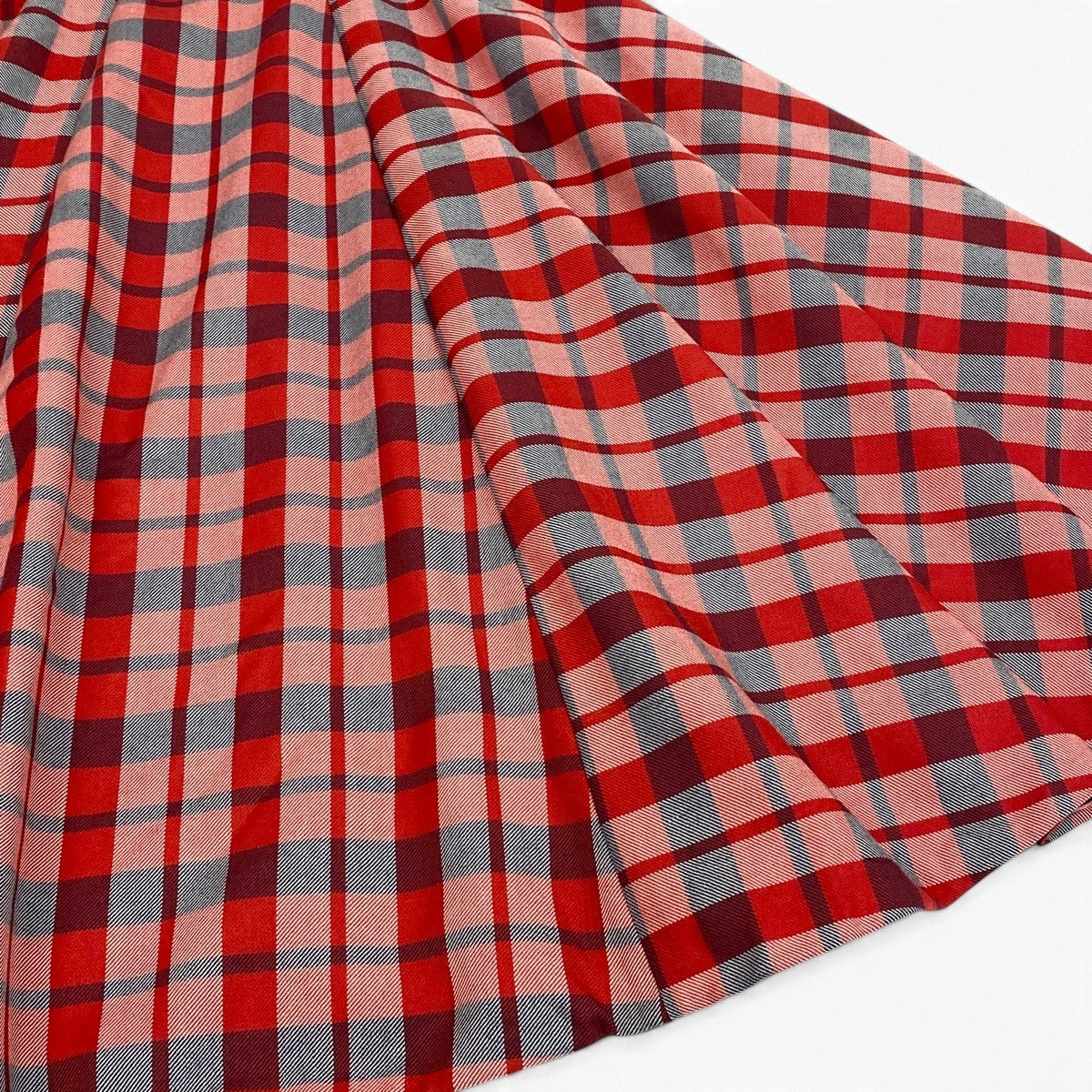 j9 【新品保管品】Christian Dior CHECK’N’DIOR フレアロングスカート チェック柄 44サイズ レッド系 シルク100％ レディース 女性用k02i